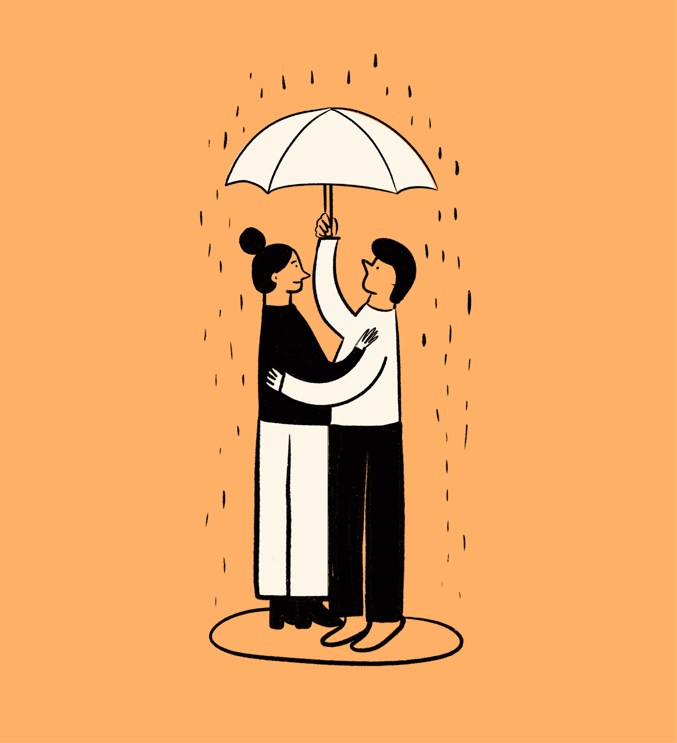 Illustration: a couple under an umbrella